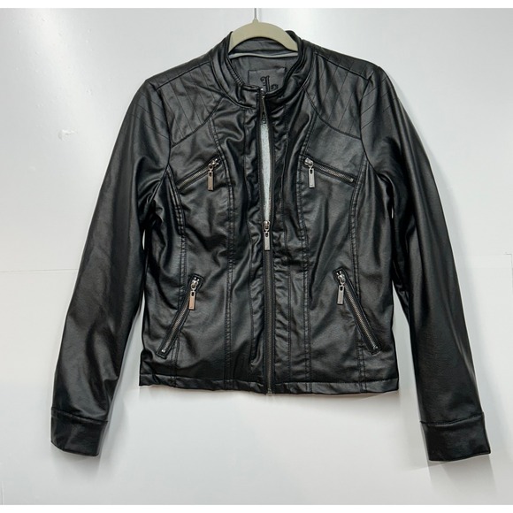J2 Jackets & Blazers - J2 Womens Small Black Faux Leather Faux Fur Lined Moto Biker Jacket READ